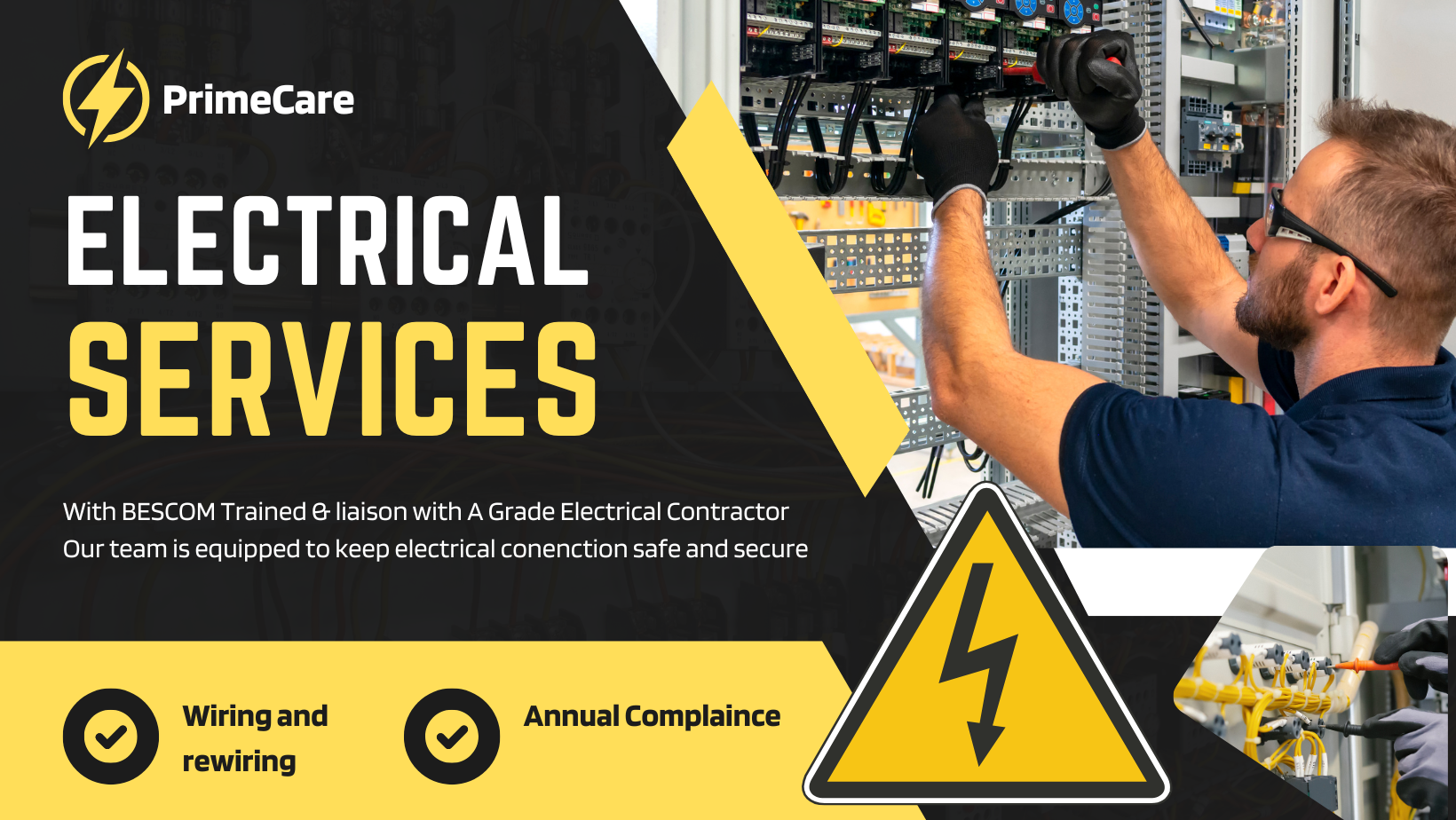 Black and Yellow Modern Electrical Services Facebook Cover