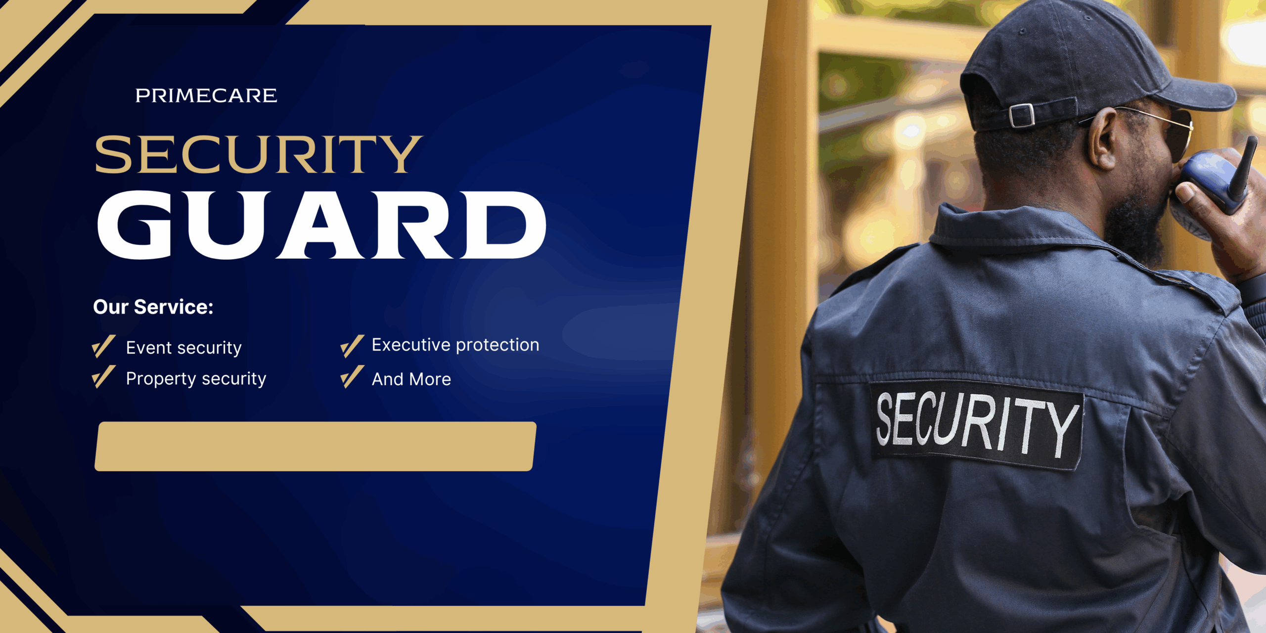 Navy and Gold Modern Security Guard Service Banner Landscape